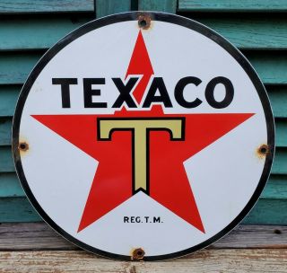 Old Vintage Texaco Star Gasoline Porcelain Gas Station Pump Ad Sign