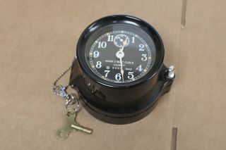 Wwii 1942 Seth Thomas Us Navy Mark I Deck Boat Clock W/ Key - Runs