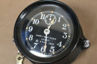 WWII 1942 Seth Thomas US Navy Mark I Deck Boat Clock w/ Key - Runs 3
