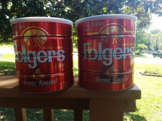 Two Vintage Folgers Coffee Can Tin Red Aroma Roasted 39 Oz Big Lebowski