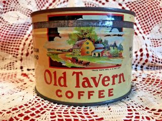 Vintage Old Tavern Coffee Can Tin Lee & Cady Graphics Country Farm