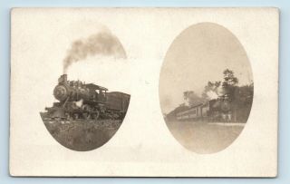 Unusual Early 1900s Rppc - 2 Train Steam Engines - Multiview Postcard T2