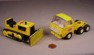Vintage Tonka Toys Metal Truck Semi Cab & Bulldozer Toy 4.  5 " Mini Series