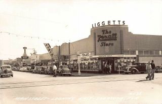 Fl 1948 Florida Real Photo Main Street Liggetts Rexall Drug Store Sarasota,  Fla