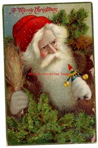 Christmas,  Ecc No 60 - 215,  Gelatin,  Brown Robe Santa With Switch And Toy