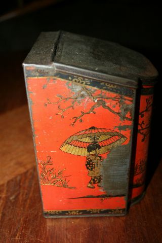Vintage Ridgways Tea Tin Chinese Figures Hinged Lid Unusual Shape 2