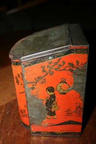 Vintage Ridgways Tea Tin Chinese Figures Hinged Lid Unusual Shape 3