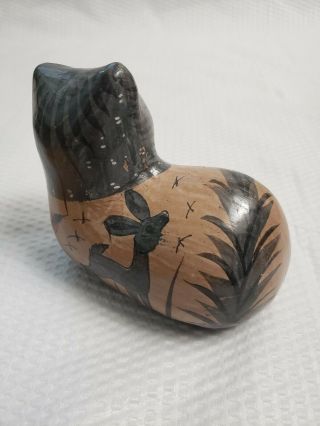 Vintage Mexican Tonala Burnished Pottery Cat Figurine 4 