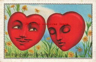 4 Postcards,  Valentine Day,  M.  W.  Taggart No 404,  Heart Face Couples