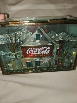 Coca - Cola Home Trinket Box Beveled Glass Sides Mirrored Bottom 1997