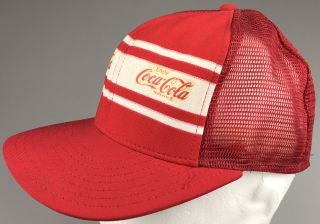 1970s Vintage Coca Cola Mesh Trucker Hat Red White Superstripe Ajd Made In Usa