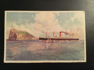 Cunard Rms Carpathia Ship Passing Gibraltar Postcard - Titanic Interest - 1908
