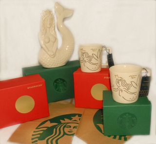 Starbucks - 2017 Anniversary White & Gold Siren At Sea Cups Mugs Set Of 2