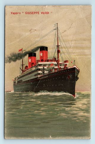 Transatlantica Italia Ocean Liner Steamship Guiseppe Verdi Postcard - As - Is