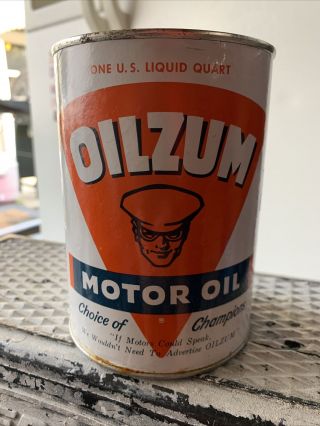 Vintage Full 1 Quart Oilzum Motor Oil Can Sae 40 Canco Motorcycle Garage Mancave