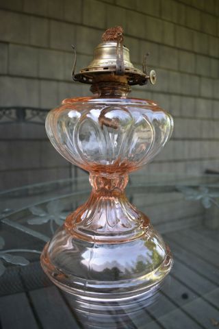 Vintage Pink Depression Glass Giant Oil Lamp
