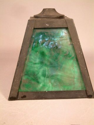 Antique Arts And Crafts Mission Style Green Slag Glass Shade Look