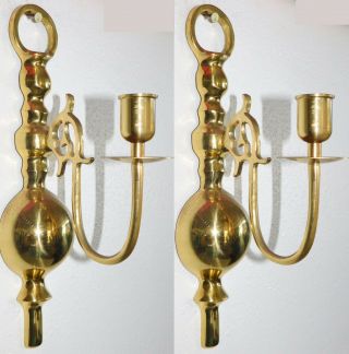 Vintage - Set Of 2 - Solid Brass Taper Candle Holders Wall Sconces 12 " X 3 "