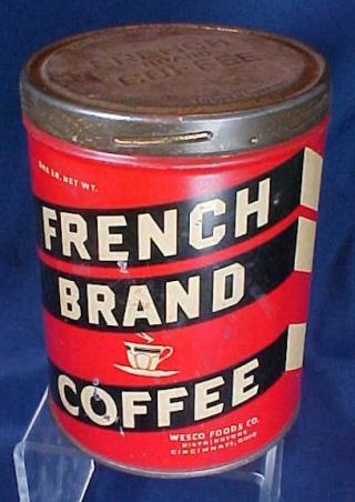 Vintage French Brand Coffee Tin Lid Wesco Foods Cincinnati Ohio