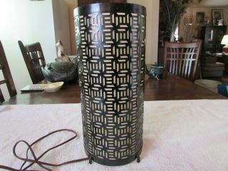 Vintage Mid Century Modern Black Metal Cylinder Lamp W/ Inner Shade