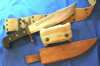 Ww2 Kinfolks V - 44 " Gung Ho " Machete Combat Knife With Leather Scabbard - Beauty
