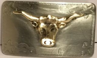 Vintage Nickle Silver And Brass Southwest Style Belt Buckle With Stars/longhorn