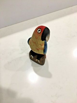 Parot Colorful Small Vintage Carved Wood Folk Art Parrot