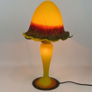 Art Glass Mushroom Lamp Yellow Green & Red