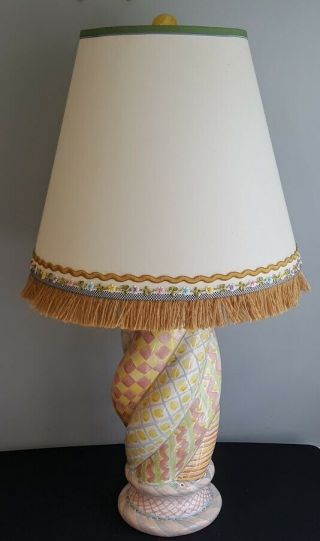 Retired Huge Mackenzie Childs Pottery Twisted Column Table Lamp With Finial