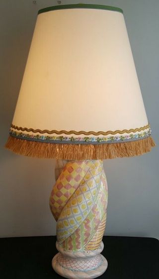 RETIRED HUGE MACKENZIE CHILDS POTTERY TWISTED COLUMN TABLE LAMP WITH FINIAL 2