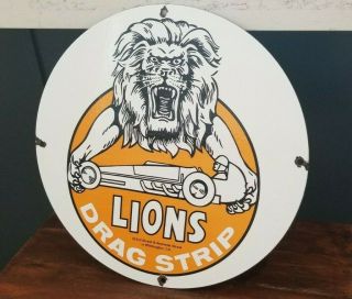 Vintage Style Lions Porcelain Gas Drag Strip Racing Hot Service Station Sign