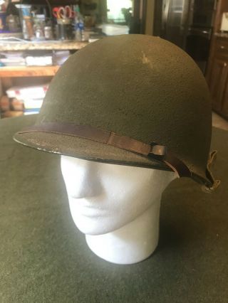 Early Ww2 Us Army Fixed Bale Front Seam M1 Helmet & Liner