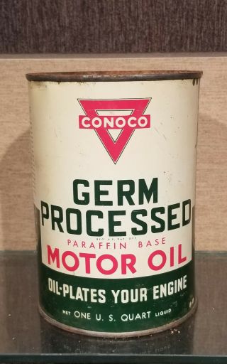 1937 Conoco Germ Processed Parrafin Base One Quart Motor Oil Can Ponca City Ok