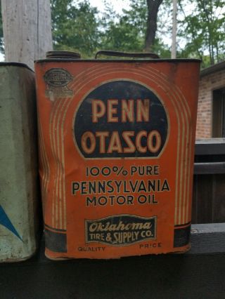 Old Champlin C.  M.  O.  2 Gallon Oil Can Plus 2 Gallon Penn Otasco Orange Oil Can 3