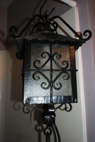 Vtg Wrought Iron Black Metal Outdoor Porch Light Fixture Spanish Revival Mission 3