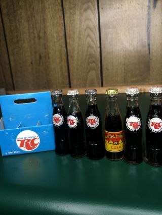 Vtg Royal Crown Rc Cola Six Pack Mini Miniature Full Bottles With Case