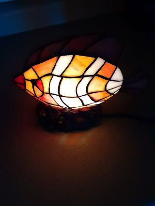 Stained Glass Hand Crafted Fish Night Light Table Desk Lamp,  Metal