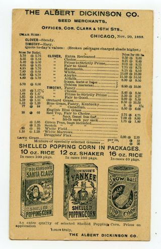 Illustrated 1893 Ux Pioneer Postal Card Santa Claus & Uncle Sam Yankee Popcorn