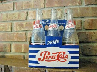1951 Pepsi - Cola 6 Pack Cardboard Bottle Carrier With Bottles