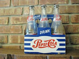 1951 Pepsi - Cola 6 Pack Cardboard Bottle Carrier with Bottles 3