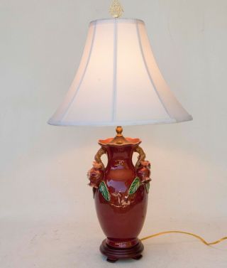 Chinese Sang De Boeuf Porcelain Ceramic Table Lamp With Fruit Handles