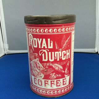 Vintage Royal Dutch Coffee Tin Can One Pound Steel Cut Albany N.  Y.