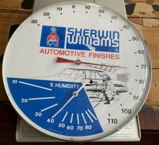 Vtg 12” Sherwin Williams Automotive Finishes Humidity Thermometer Sign