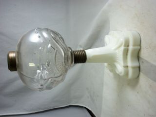 Large Atterbury Pattern Molded Oil Lamp With A Milk Glass Base