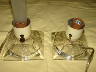 2 Vintage Matching Art Deco Glass Dresser Lamps - w/ Tube Bulbs 2