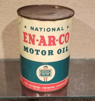 1950s National En - Ar - Co Enarco One Quart Motor Oil Can