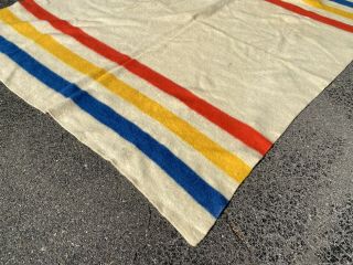 Vtg Orrlaskan Usa 100 Wool Blanket 72 " X 84 " Blue Red Yellow Stripe Large Warm