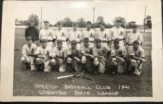 1941 Appleton Wi Baseball Club Wisconsin State League Black White B&w Postcard