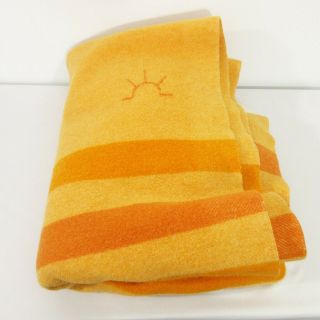 Vintage Baron Woolen Mills Wool Blanket Throw Orange Rising Sun 72 " X 56 " Utah