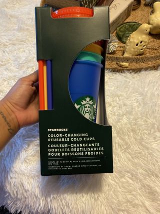 Starbucks 2020 Summer 5 Color - Changing Reusable Cold 24 Oz Cups Tumbler & Straws